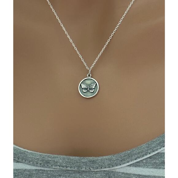 Sterling Silver Butterfly Charm in a Frame Necklace - Picture 3 of 5